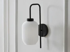 Online OZAIA Set de 2 apliques de pared en metal y cristal texturado blanco - L.25 x Alt.41 cm - Negro - LOUXOR Negro / Blanco