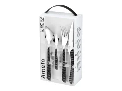 Amefa Set de 24 cubiertos Geo acero inoxidable negro Negro / Blanco New