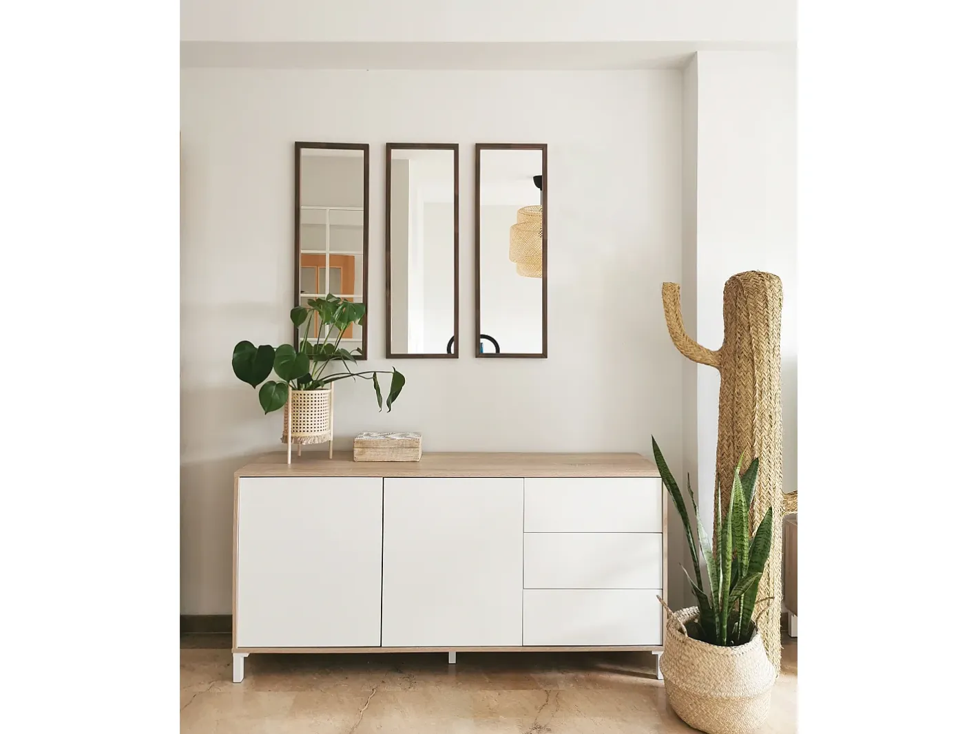 New DECOWOOD Set de 3 Espejo de pared - NOG - Marru00f3n