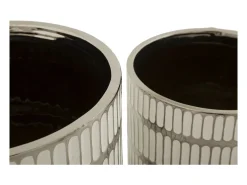 Hot Set de 2 jarrones de cerámica blanca con decoraciones en plata Ray Blanco
