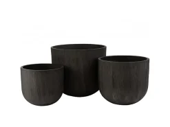 LANA DECO Set de 3 macetas redondas cerámica alto Alt. 43 Negro Outlet