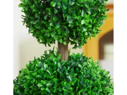 Hot Set de 2 plantas artificiales de boj, resistentes a los rayos UV con doble bola, para interior y jardín, de plástico, color (17 x 17 x 60 cm) Verde