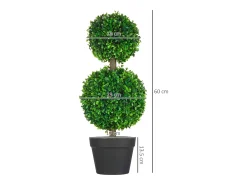 Hot Set de 2 plantas artificiales de boj, resistentes a los rayos UV con doble bola, para interior y jardín, de plástico, color (17 x 17 x 60 cm) Verde
