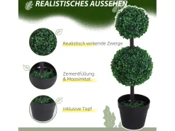 Online Set de 2 plantas artificiales, 67 cm, con 2 bolas, plástico, (23x23x67 cm) Verde