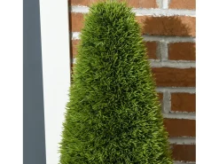 Planta Artificial-Set de 2 plantas de ciprés artificial, de plástico, color , en macetas con musgo decorativo (12x12x90 cm) Verde