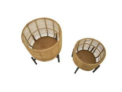 Sale Set de 2 portamacetas redondos de ratán con soporte de metal negro Zeyok Marru00f3n