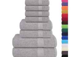 vidaxl Ropa De Cama|Textil De Baño-Set de 8 toallas Ariel 360 gramos algodón Gris
