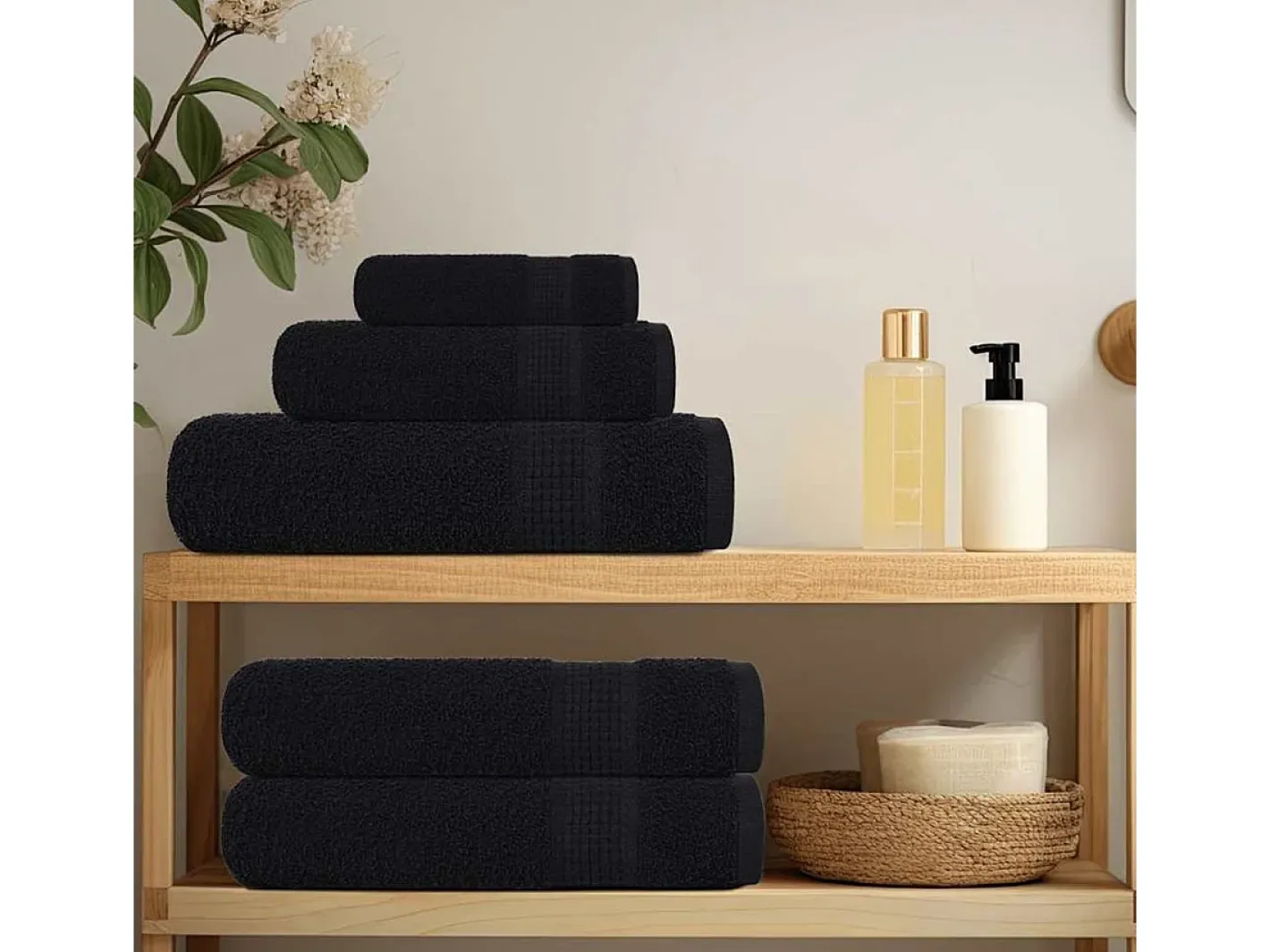vidaxl Ropa De Cama|Textil De Baño-Set de 12 toallas Ariel 360 gramos algodón Negro