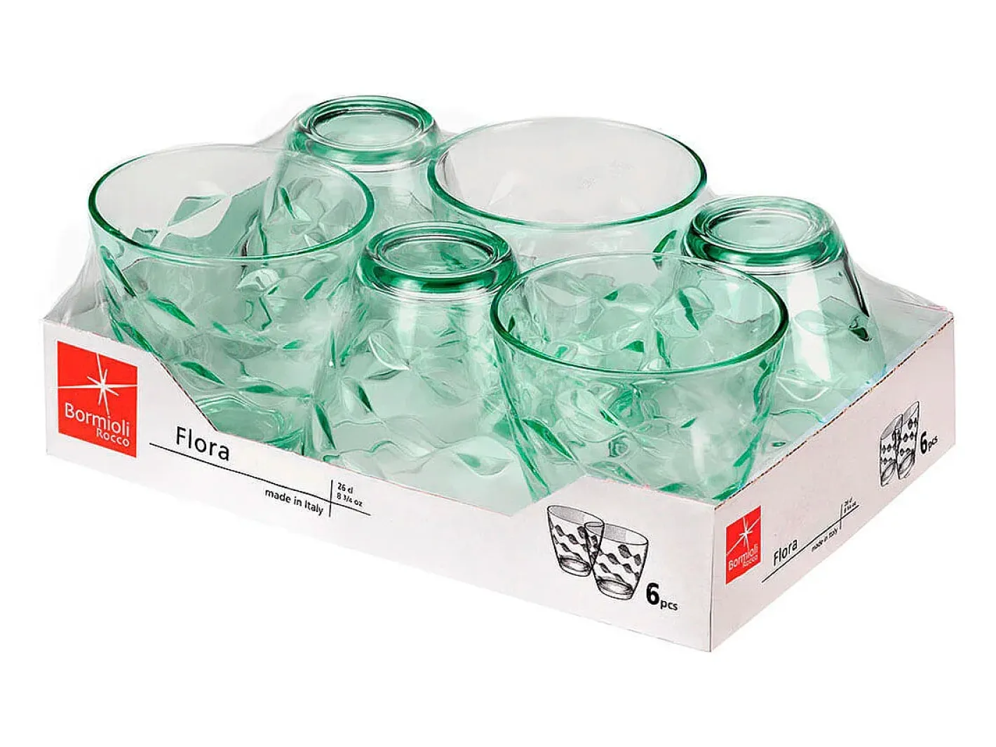 Outlet Bormioli Rocco Set de 6 vasos Flora 26cl Verde