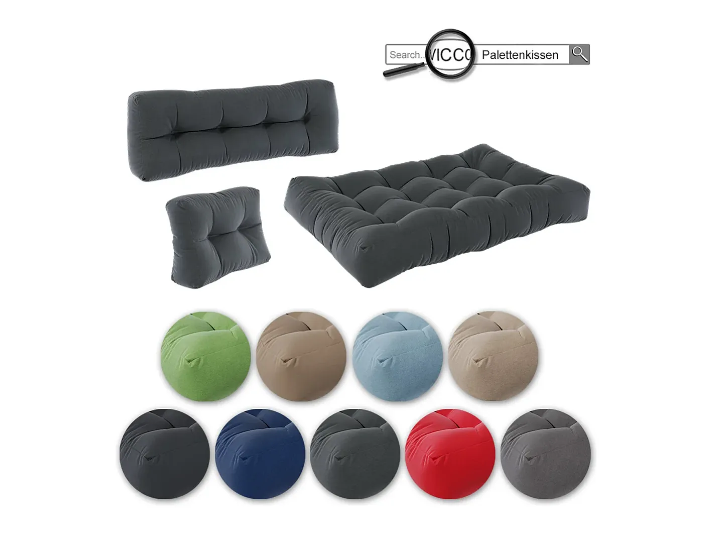 Vicco Ropa De Casa-Set de cojines para paletas antracita 120x15x80 flocken Gris antracita