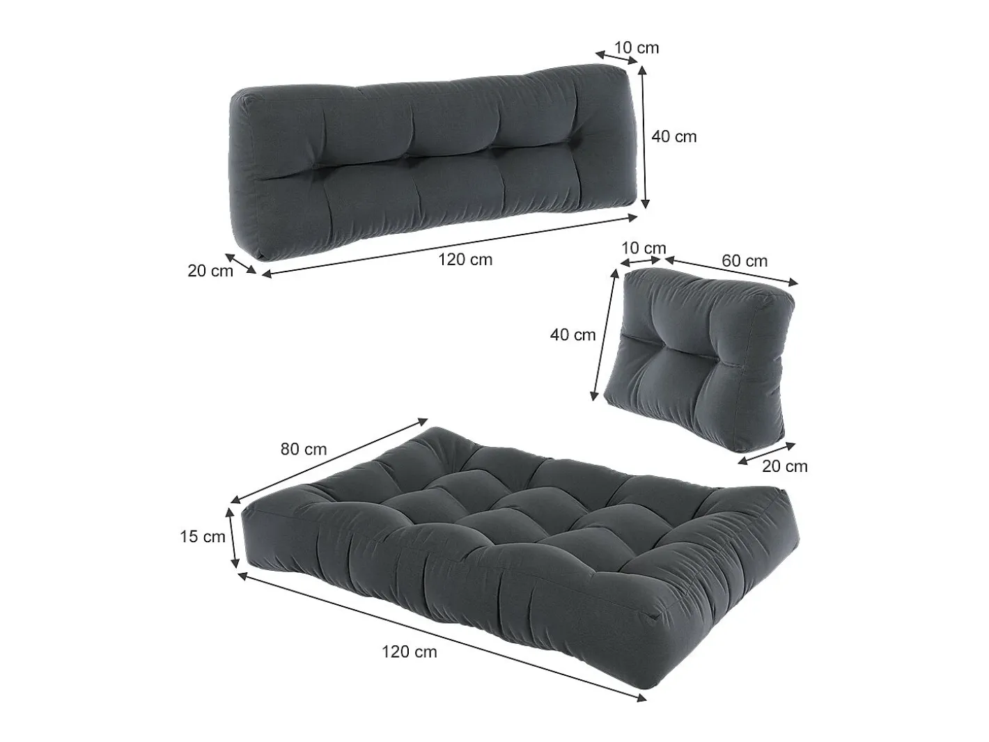 Vicco Set de cojines para paletas antracita 120x80x15 flocken Gris antracita Hot