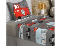 Soleil d'ocre Set de sábanas 180x290 cm BOMBEROS , 100% algodón 57 hilos/cm2 Gris Hot