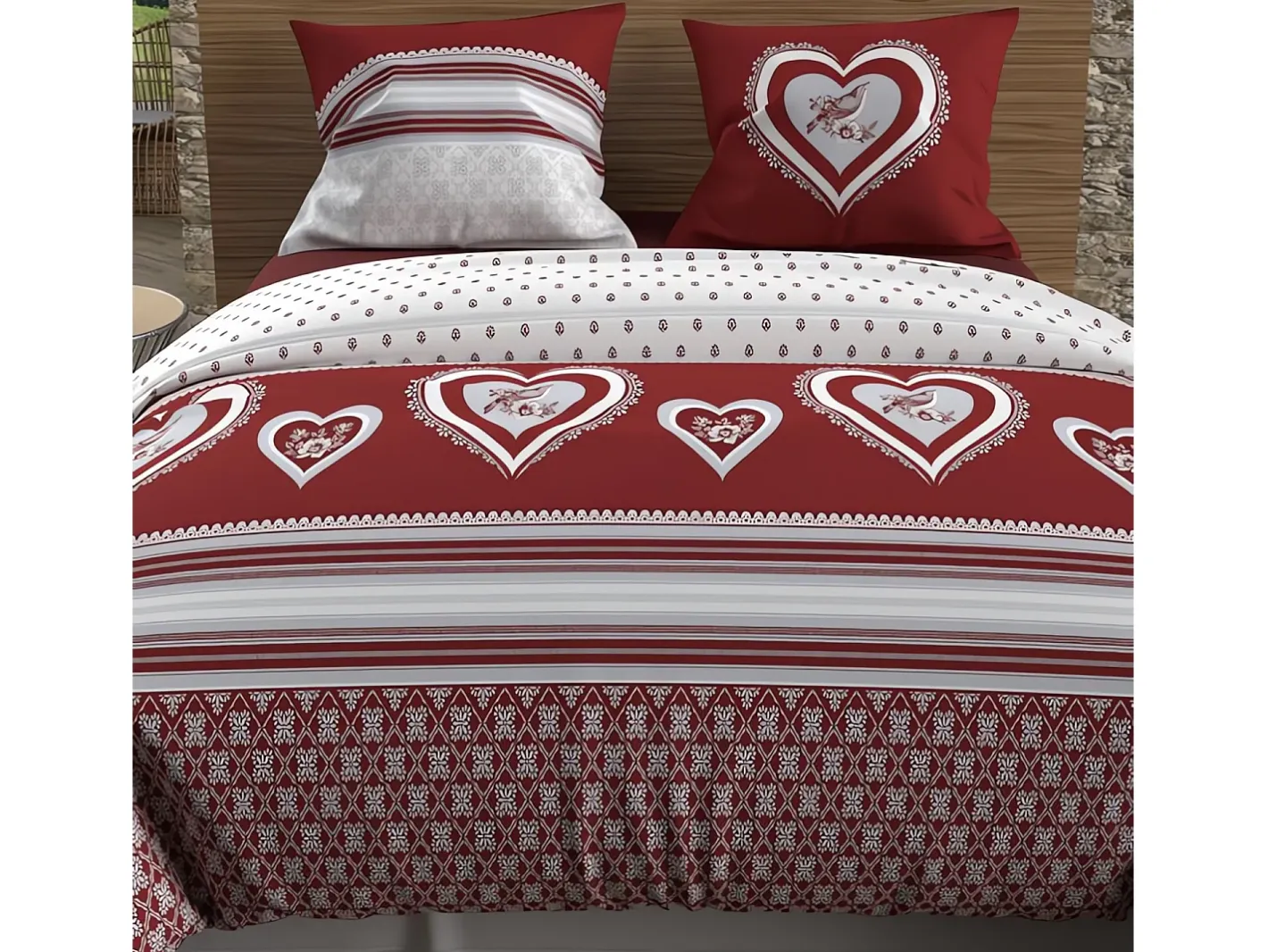 Soleil d'ocre Ropa De Cama-Set funda nórdica de algodón 57 hilos 240x220 cm PASSION red Rojo