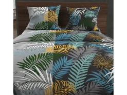 Best Soleil d'ocre Set funda nórdica de algodón 57 hilos 240x220 cm JUNGLE blue Gris