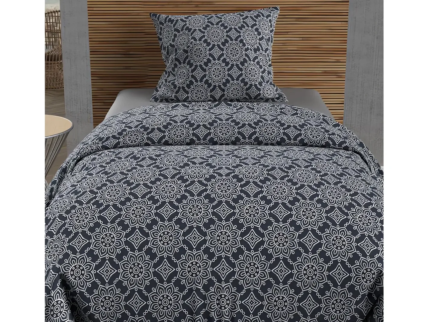 Soleil d'ocre Set funda nórdica de algodón 57 hilos 140x200 cm ESMERALDA marine Azul
