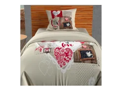 Soleil d'ocre Ropa De Cama-Set funda nórdica de algodón 57 Hilos 140x200 cm CORAZÓN DE INVIERNO Beige