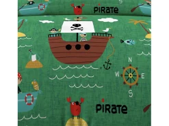 Hot Soleil d'ocre Set funda nórdica 140x200 cm Piratas , 100% algodón 57 hilos/cm2 Verde