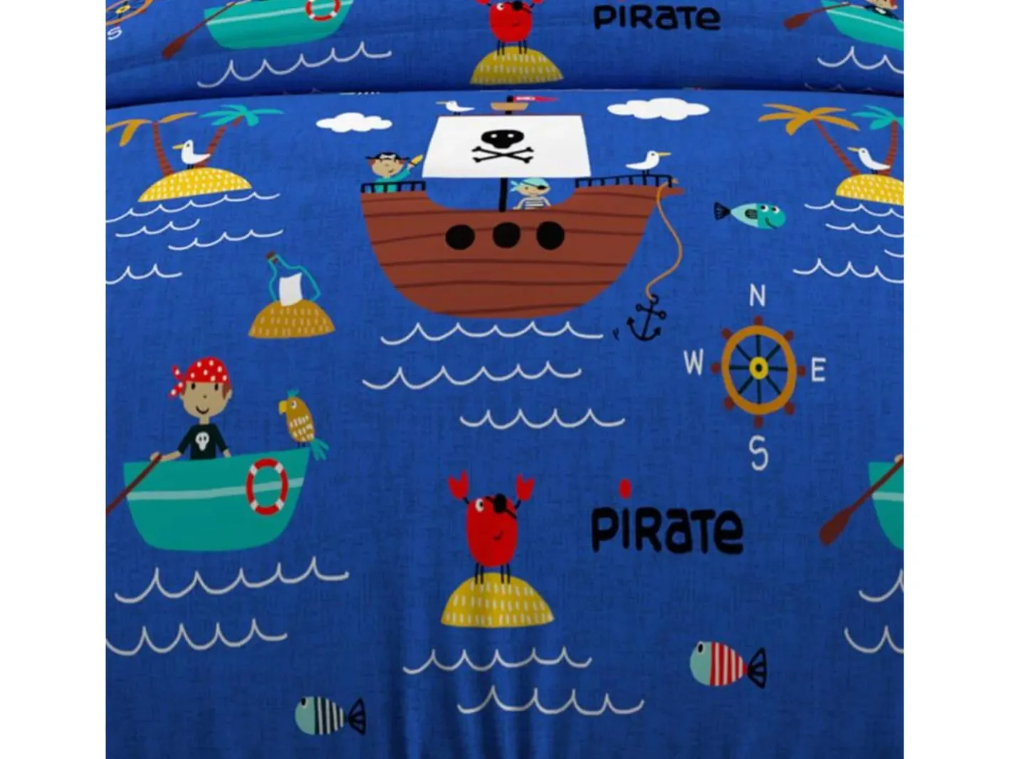 Soleil d'ocre Set funda nórdica 140x200 cm PIRATAS , 100% algodón 57 hilos/cm2 Azul Outlet