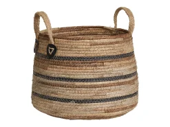 Les Tendances Macetero-Set van 2 ERBA opbergmanden – Natuurlijke jute met strepen en leren handvatten Beige
