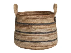Les Tendances Macetero-Set van 2 ERBA opbergmanden – Natuurlijke jute met strepen en leren handvatten Beige