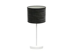 AKUNADECOR Lámpara De Mesa-Sobremesa De Metal Negro Y Pantalla Color Madera Jerte Blanco