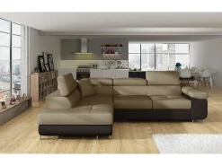Online Les Tendances Sofá esquinero convertible en terciopelo con reposacabezas elevables - Colección Marka-Marrón/Marrón claro-Ángulo izquierdo Marru00f3n