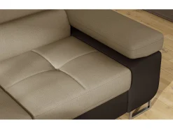 Online Les Tendances Sofá esquinero convertible en terciopelo con reposacabezas elevables - Colección Marka-Marrón/Marrón claro-Ángulo izquierdo Marru00f3n