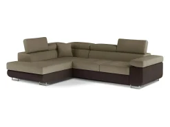 Online Les Tendances Sofá esquinero convertible en terciopelo con reposacabezas elevables - Colección Marka-Marrón/Marrón claro-Ángulo izquierdo Marru00f3n