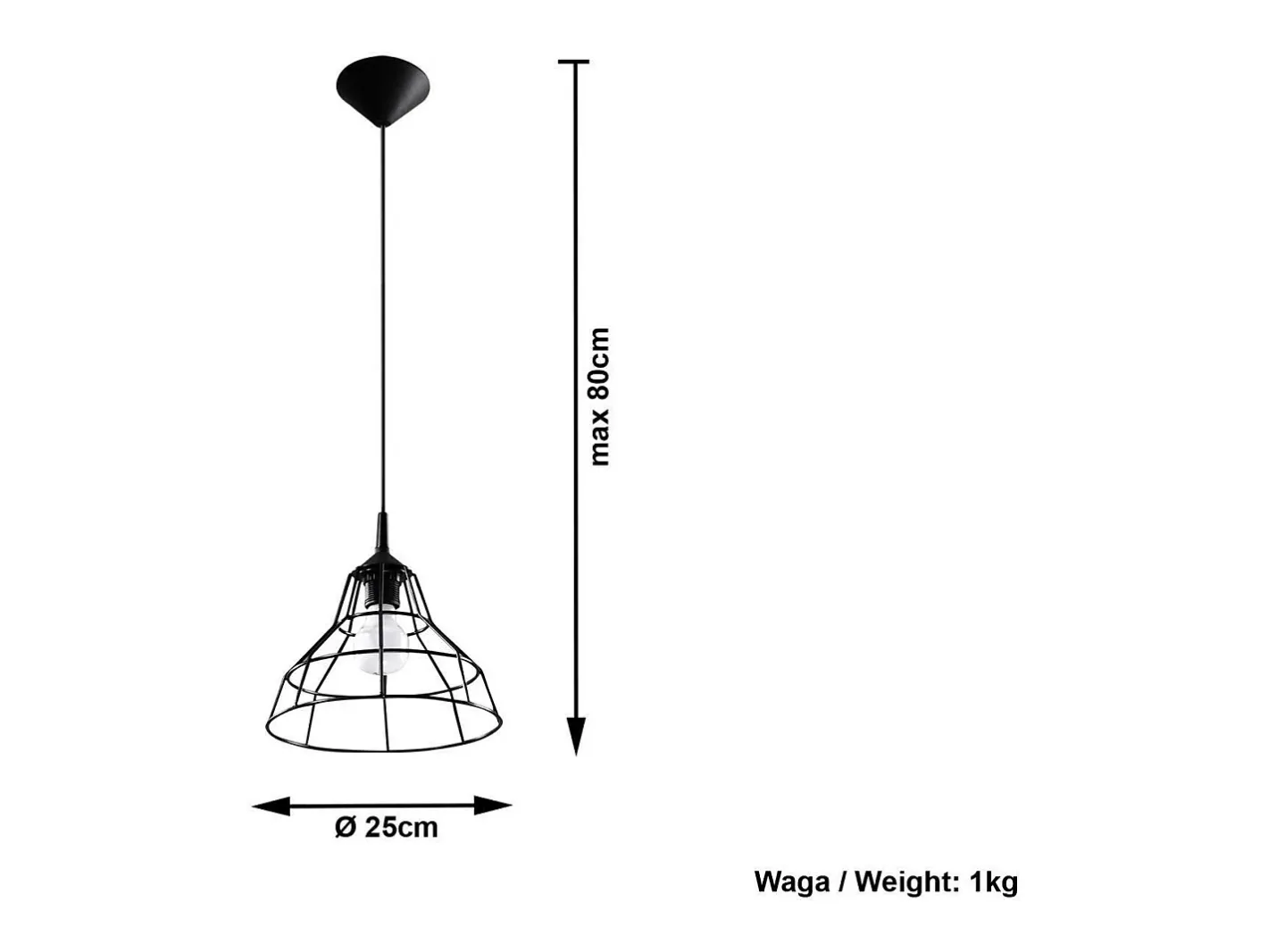 Sollux Lighting Lámpara Suspendida-Sollux ANATA - 1 lámpara colgante de techo con jaula negra, E27 Negro