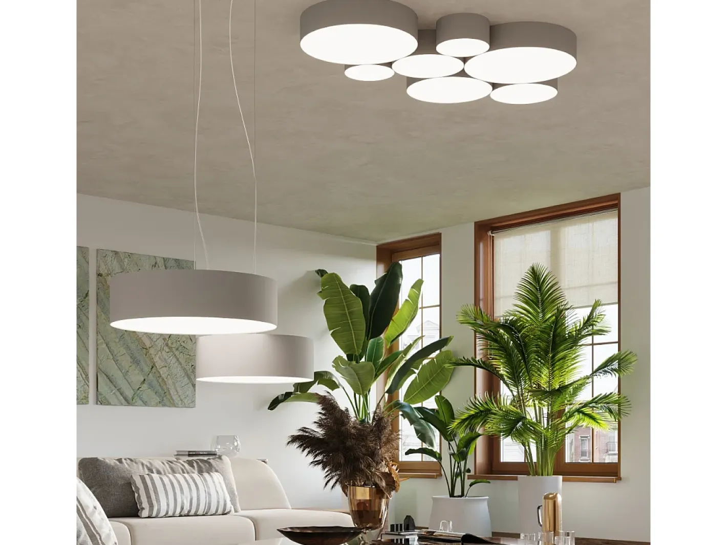 Sollux Lighting Sollux ARENA - Lámpara colgante de techo redonda con 2 luces Plata, E27 Gris