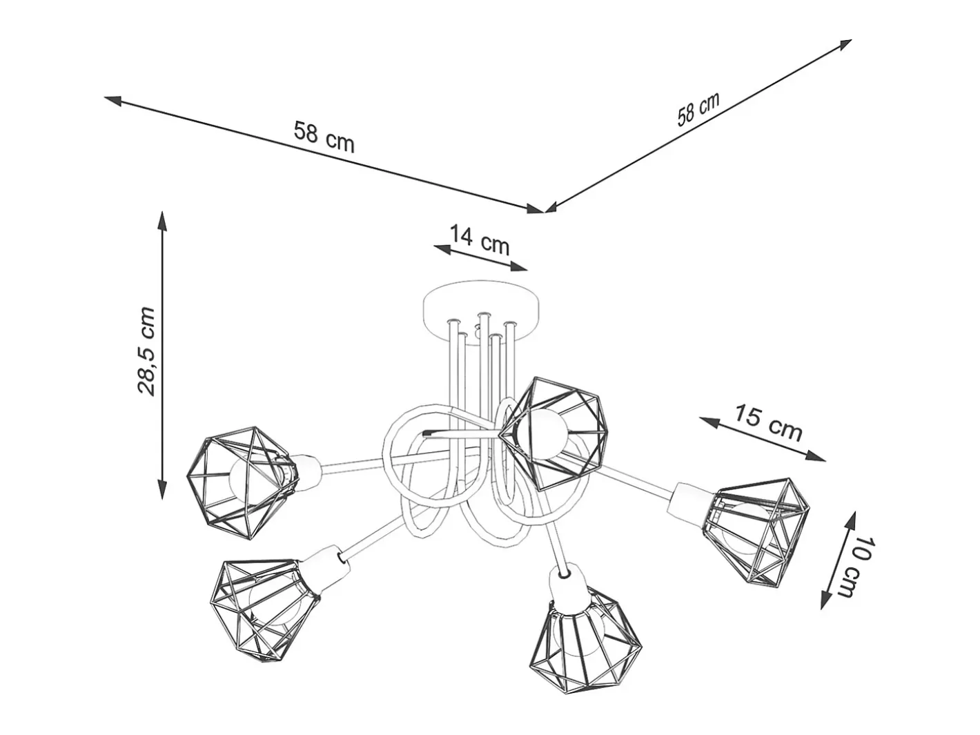 Sollux Lighting Lámpara Suspendida-Sollux Artemis Lámpara de techo semiempotrable multi brazos negra Negro