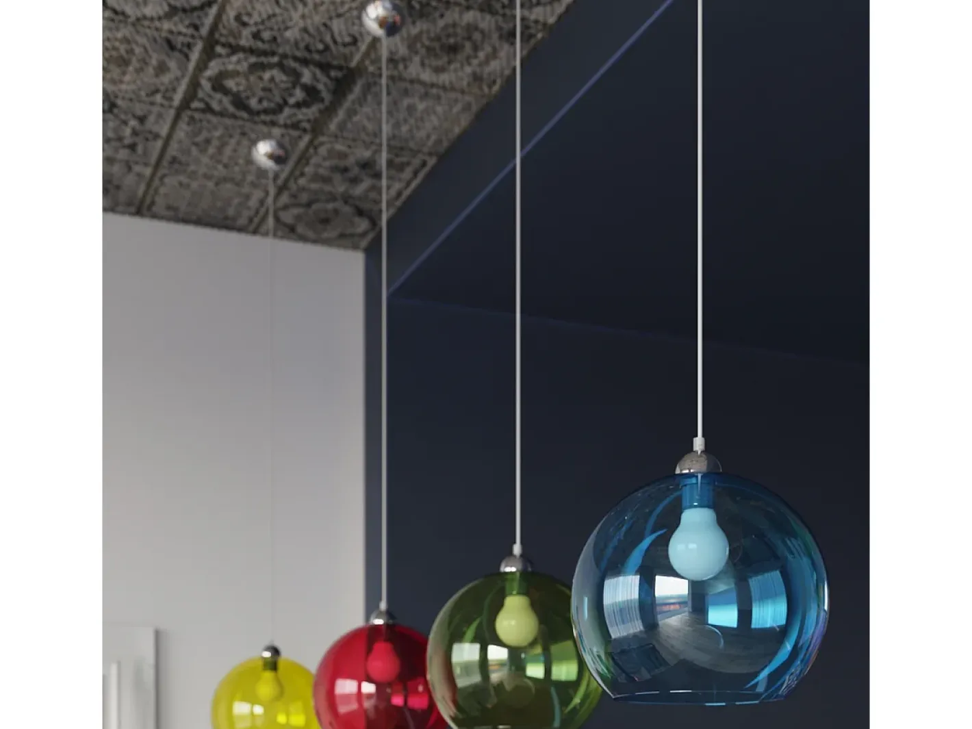 Sollux Lighting Lámpara Suspendida-Sollux BALL - 1 lámpara colgante de techo con domo de vidrio , cromo, E27 Rojo
