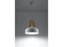 Online Sollux Lighting Sollux CASCO - 1 lámpara colgante de techo tipo domo , madera natural, E27 Blanco
