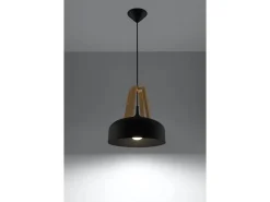 Sollux Lighting Sollux CASCO - 1 lámpara colgante de techo tipo domo , madera natural, E27 Negro Outlet