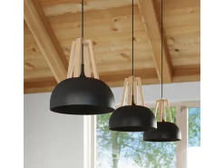 Sollux Lighting Sollux CASCO - 1 lámpara colgante de techo tipo domo , madera natural, E27 Negro Outlet