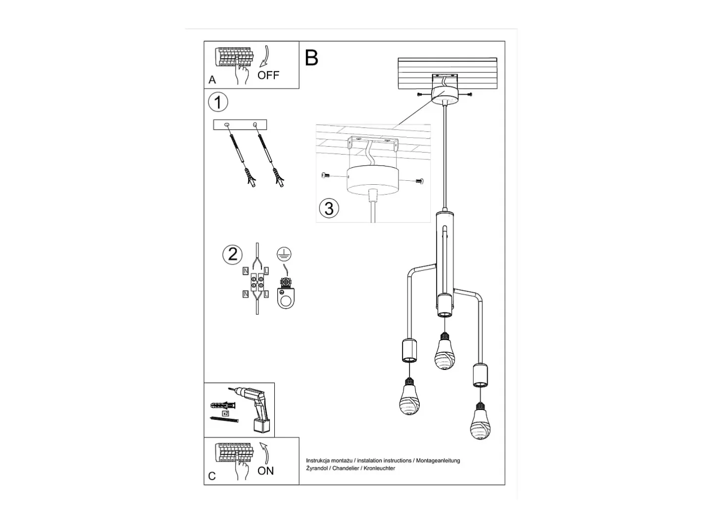 Sollux Lighting Lámpara Suspendida-Sollux DUOMO - Colgante colgante de 3 luces en racimo , E27 Negro