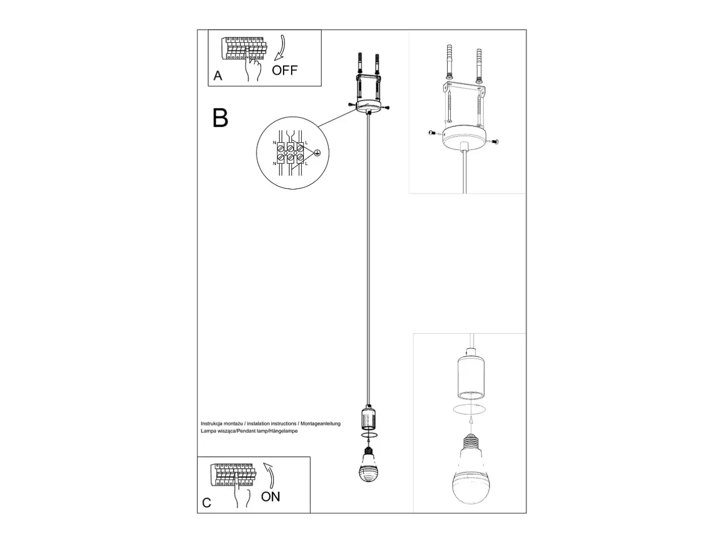 Sollux Lighting Lámpara Suspendida-Sollux EDISON - Lámpara colgante de techo con 1 luz Negra, E27 Negro