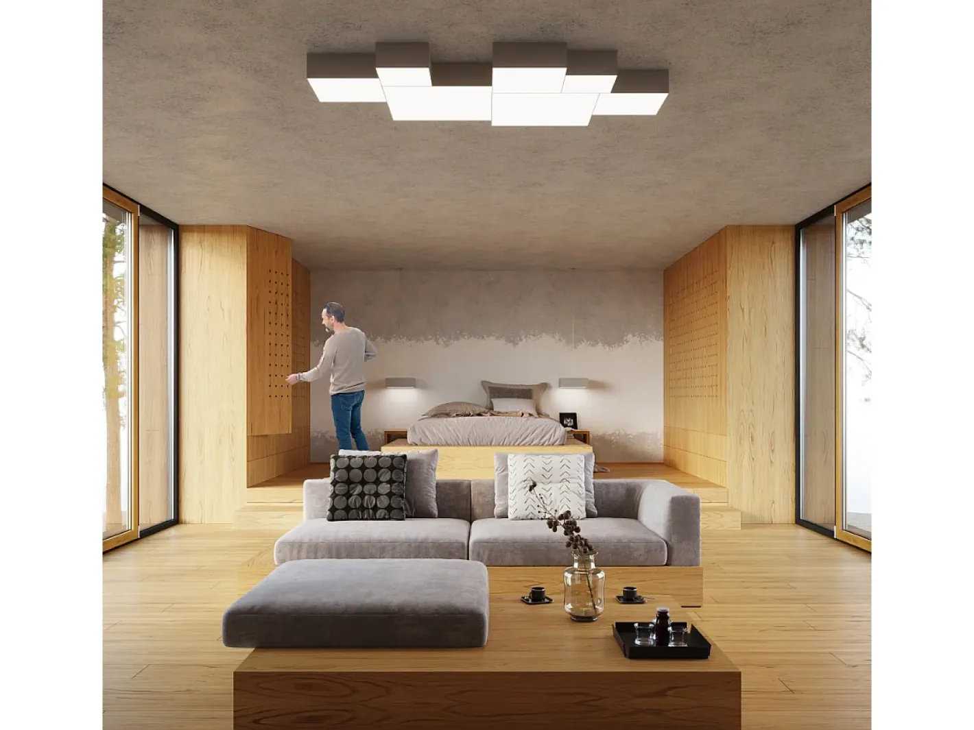 Sollux Lighting Plafón-Sollux HORUS - Lámpara de techo cuadrada a ras de suelo 3 luces Plata, E27 Gris