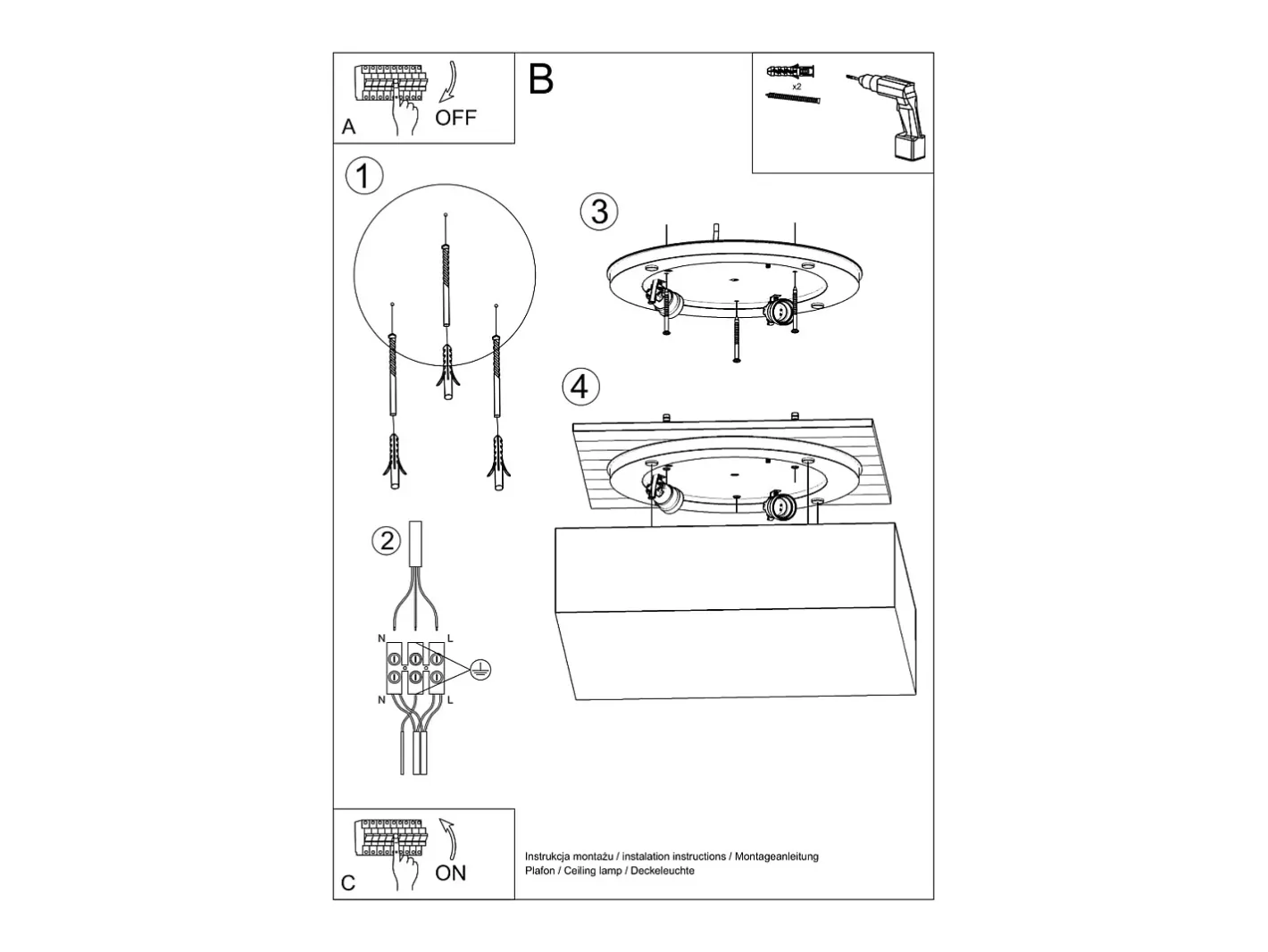 Sollux Lighting Plafón-Sollux HORUS - Lámpara de techo cuadrada a ras de suelo 3 luces Plata, E27 Gris