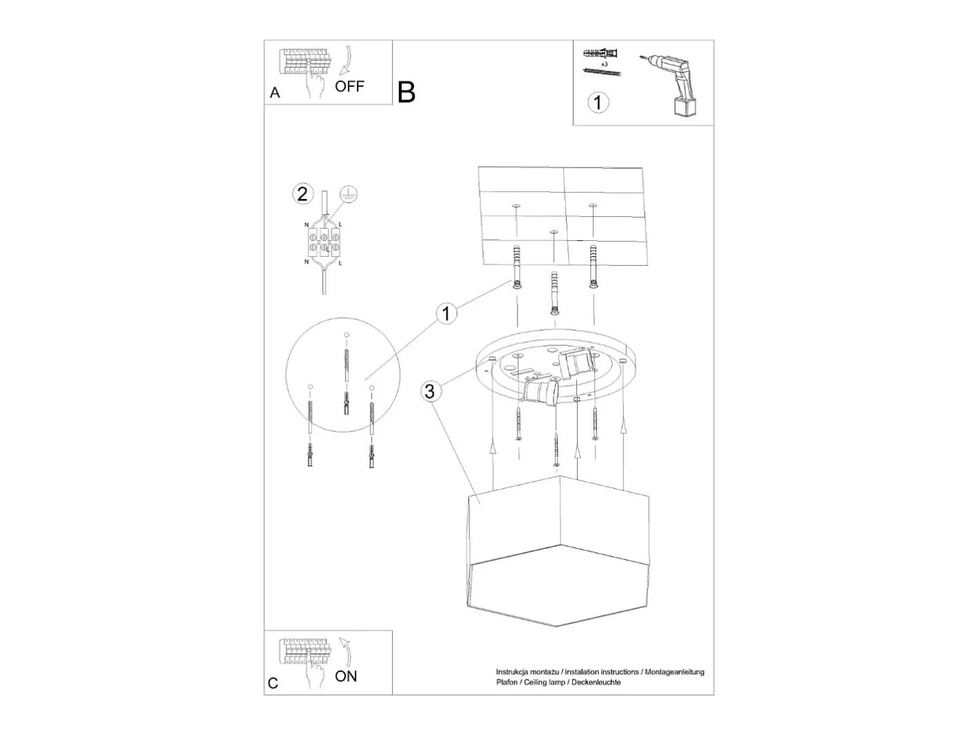 Sollux Lighting Plafón-Sunde Plafón Decorativo Empotrado, , 11.5cm Negro