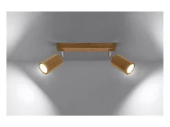 Outlet Sollux Lighting Zeke Foco de Techo Twin Octagon Roble Madera, 2x GU10 Marru00f3n