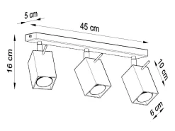 Sollux Lighting Plafón-Sollux MERIDA - Barra de 3 focos de luz , GU10 Gris