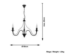 Sollux Lighting Lámpara Suspendida-Sollux MINERWA - Lámpara de araña de tres brazos con 3 luces , E14 Negro