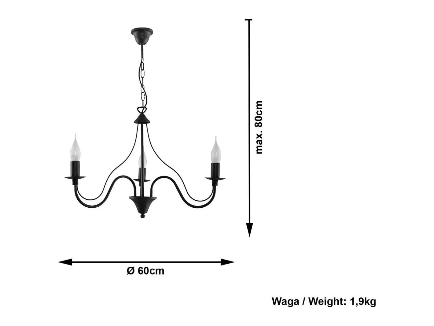 Sollux Lighting Lámpara Suspendida-Sollux MINERWA - Lámpara de araña de tres brazos con 3 luces , E14 Negro