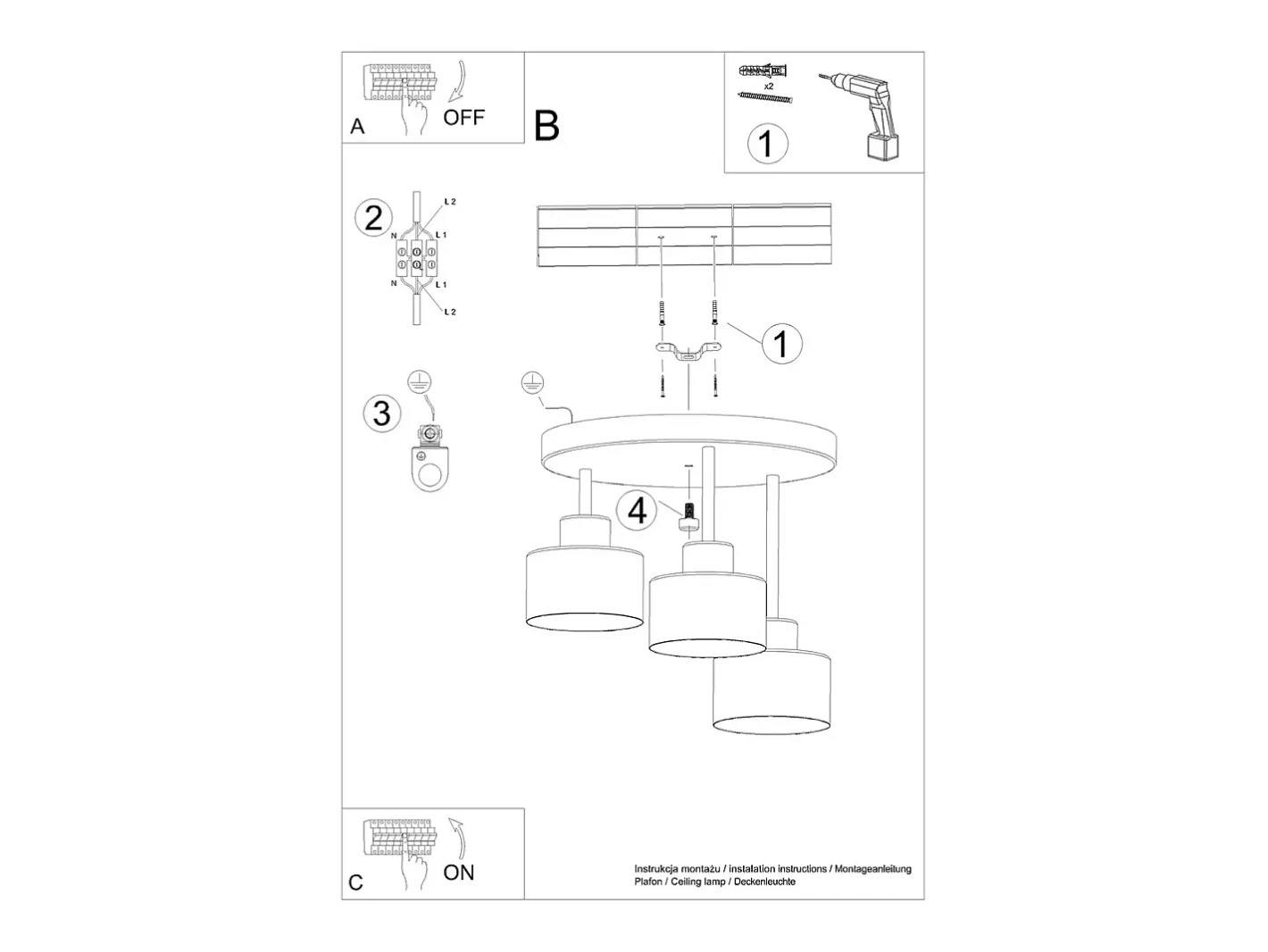Sale Sollux Lighting Sollux Savar Lámpara de techo semiempotrable multi brazos negra Negro