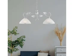 Son lámparas de araña de hierro lacado en con dec. Difusores de plata antigua y cristal d. 30 alabastro 2 luces L. 96 X 30 Blanco Hot