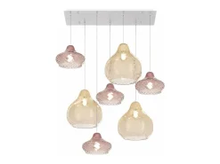 Discount Sosp. Bianco 7 Luci Rettangolare Vetri (2 X Piccolo Am + 2 X Piccolo Ru + 2 X Grande Am + 1 X Grande Ru) Blanco
