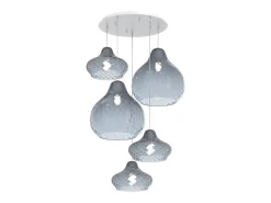 Online Sosp. Bianco 5 Luci Tonda Vetri (3 X Piccolo + 2 X Grande) Tutti Zaffiro Blanco