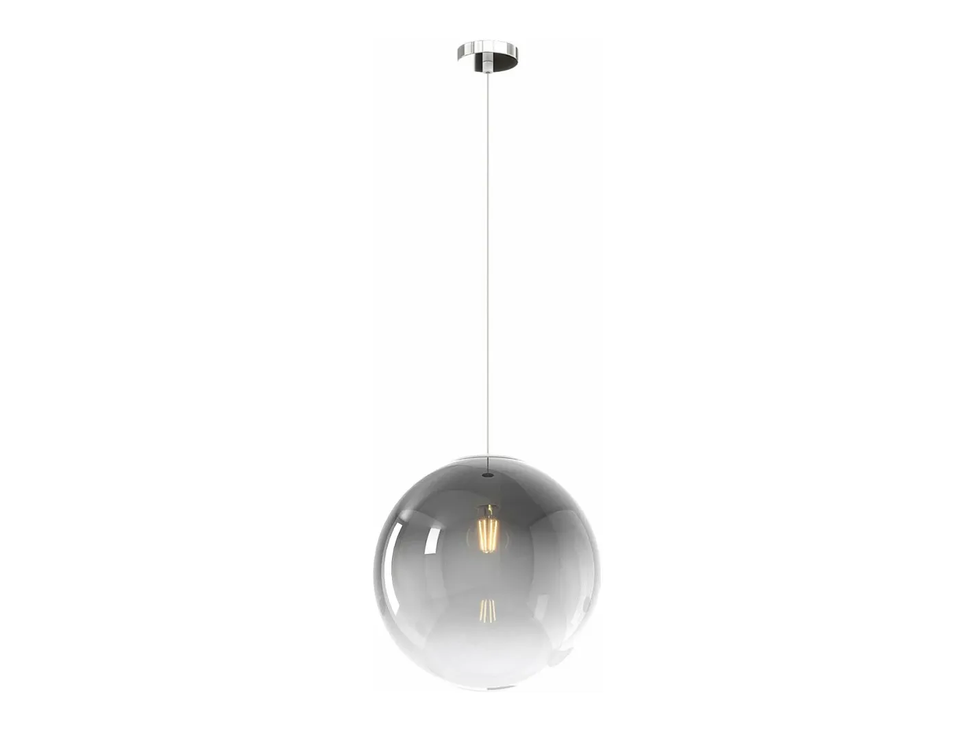 Sosp. Cromo 1 Luce Vetro Grande Fumé Plateado New
