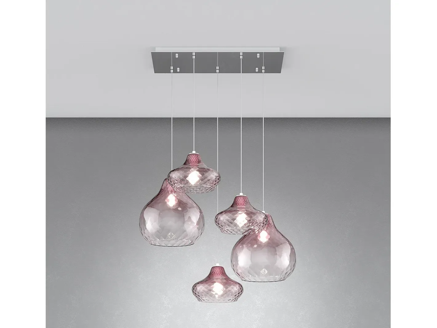 Clearance Sosp. Cromo 5 Luci Rettangolare Vetri (3 X Piccolo + 2 X Grande) Tutti Rubino Marru00f3n chocolate